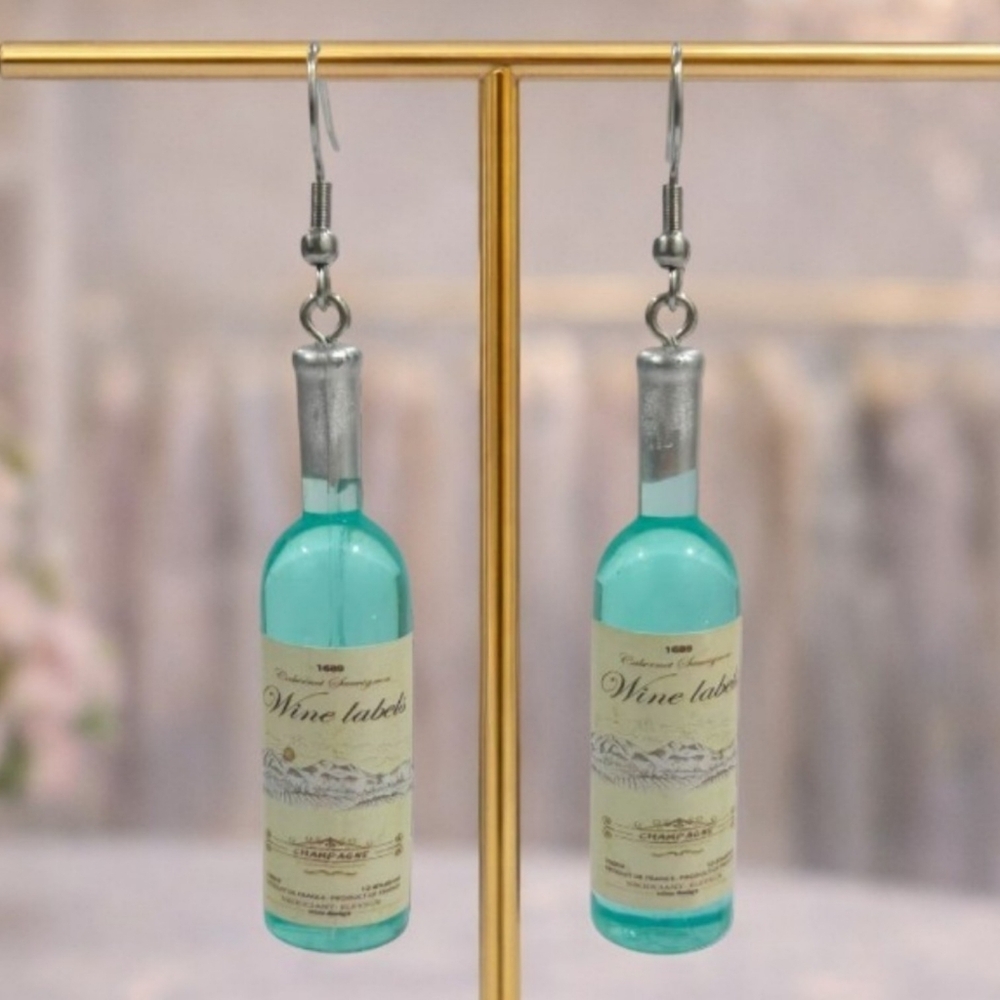 Sip & Sparkle Wine Bottle Earrings | Y2K Party Cute Statement Jewelry - Picture 2 of 4